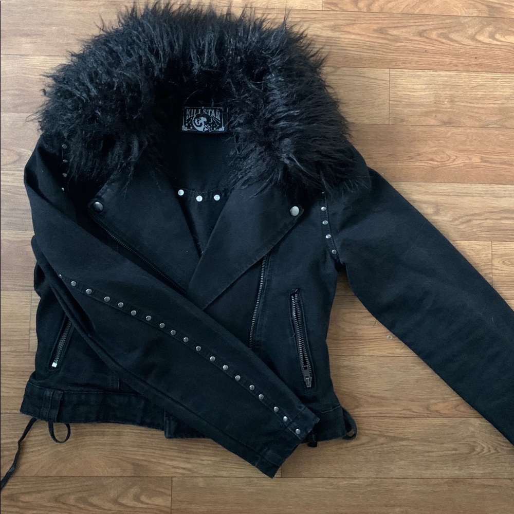 Killstar black moto jacket with fur collar